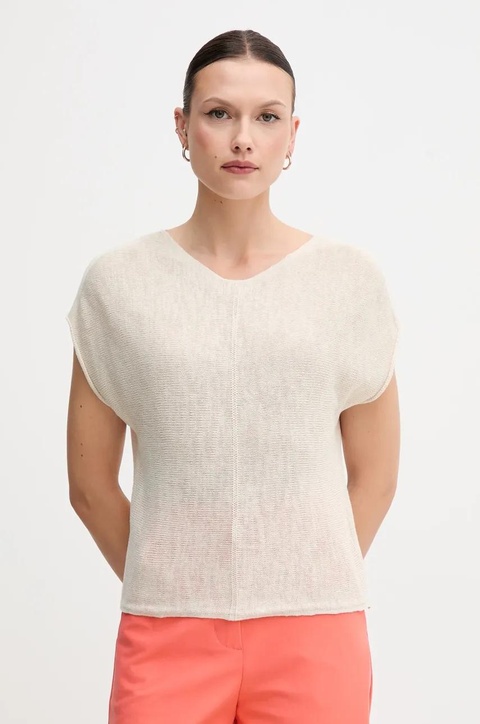 United Colors of Benetton sweter z domieszką lnu damski kolor beżowy lekki 125GD402P - zdjęcie produktu nr 1