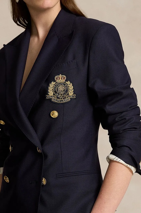Polo Ralph Lauren marynarka wełniana kolor granatowy dwurzędowa gładka 211910403 - zdjęcie produktu nr 2