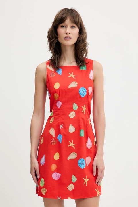 Never Fully Dressed sukienka z domieszką lnu kolor pomarańczowy mini dopasowana NFDDR2028 - zdjęcie produktu nr 1