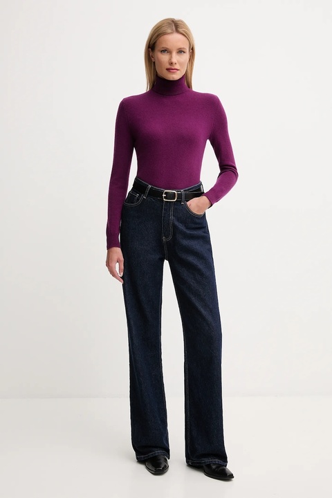 United Colors of Benetton sweter wełniany damski kolor fioletowy z golfem 1002D2348 - zdjęcie produktu nr 2