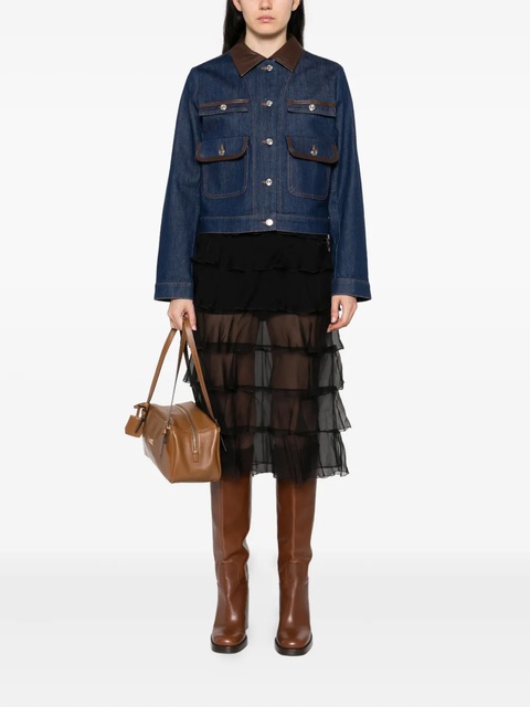 Maje leather-collar denim jacket - Blue - zdjęcie produktu nr 1