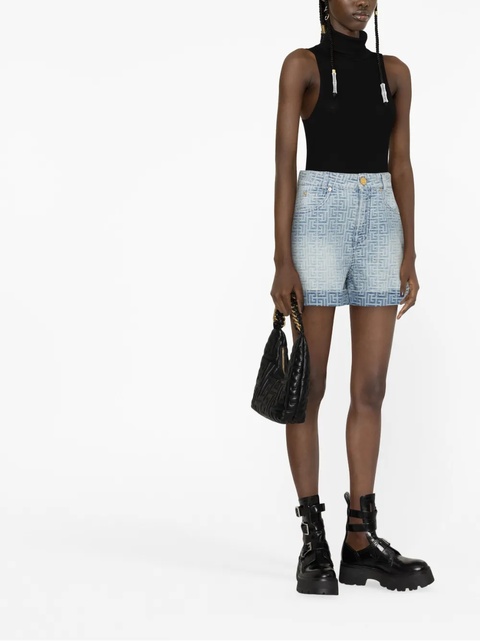 Balmain monogram-print cotton denim shorts - Blue - zdjęcie produktu nr 1