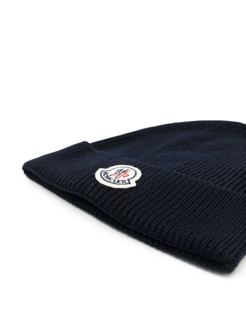 Moncler logo-patch knit beanie - Blue - zdjęcie produktu nr 2