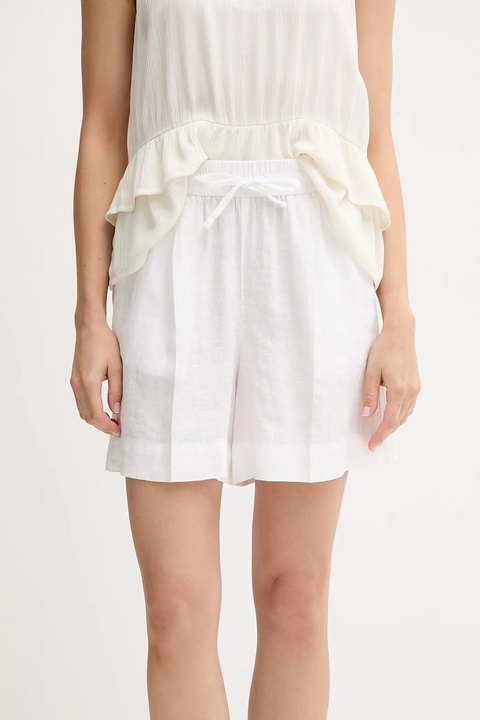 United Colors of Benetton szorty lniane damskie kolor biały gładkie high waist 4AGHD901T - zdjęcie produktu nr 1