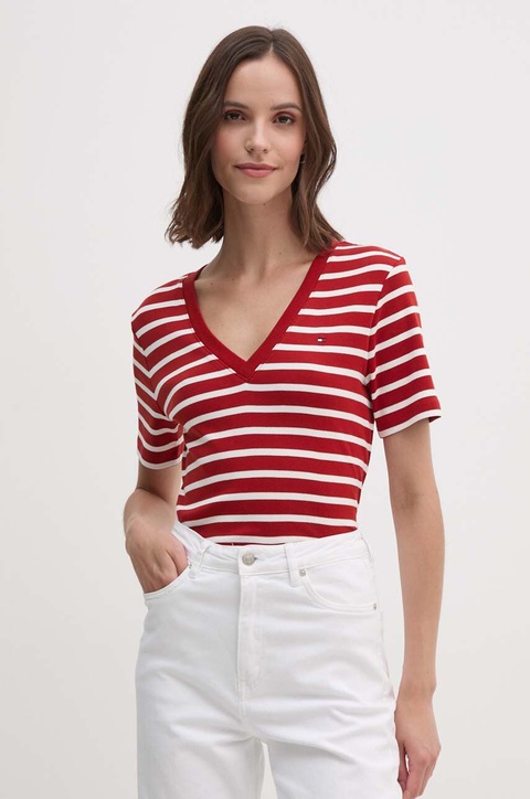 Tommy Hilfiger t-shirt bawełniany damski kolor czerwony WW0WW40584 - zdjęcie produktu nr 1