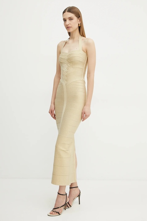 Herve Leger sukienka Iris kolor złoty maxi dopasowana HLM8505780 - zdjęcie produktu nr 1