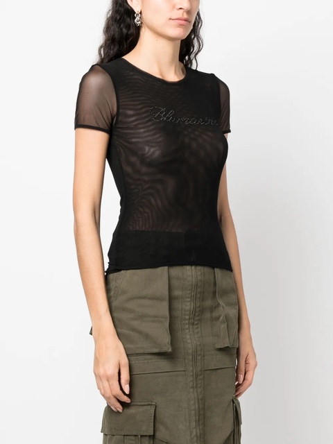 Blumarine logo-embellished mesh T-shirt - Black - zdjęcie produktu nr 2