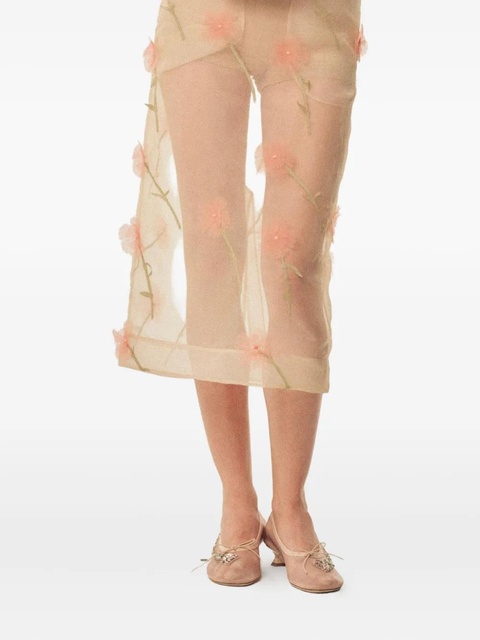 Simone Rocha floral-embellished organza midi skirt - NUDE/MULTI - zdjęcie produktu nr 1
