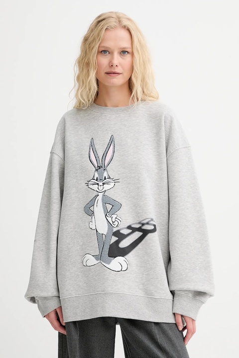 MUNTHE bluza bawełniana LAMI damska kolor szary z aplikacją 253111125363 - zdjęcie produktu nr 1