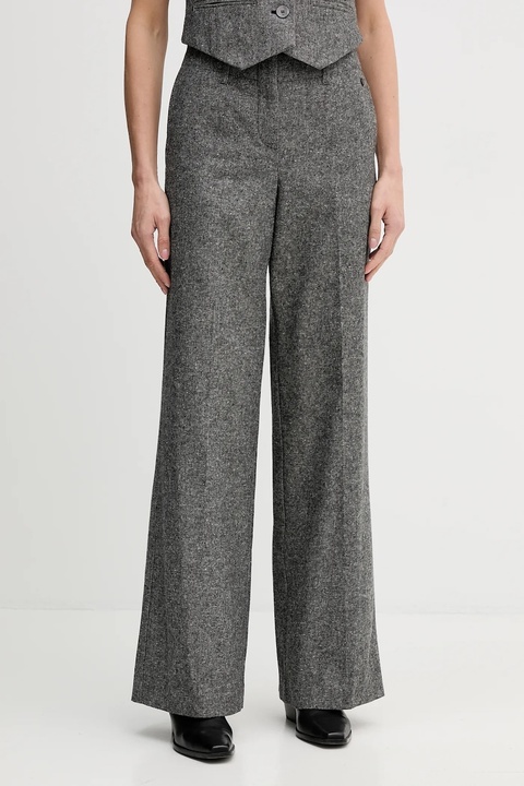 Pedro del Hierro spodnie z domieszką wełny damskie kolor szary proste high waist 7602535 - zdjęcie produktu nr 1