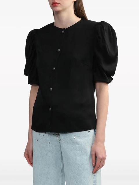 Alessandra Rich puff-sleeve collarless shirt - Black - zdjęcie produktu nr 2