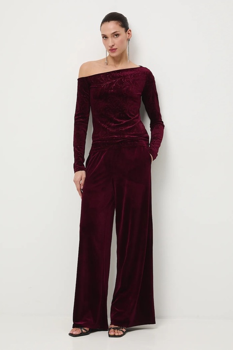 Medicine spodnie damskie kolor bordowy szerokie medium waist - zdjęcie produktu nr 1