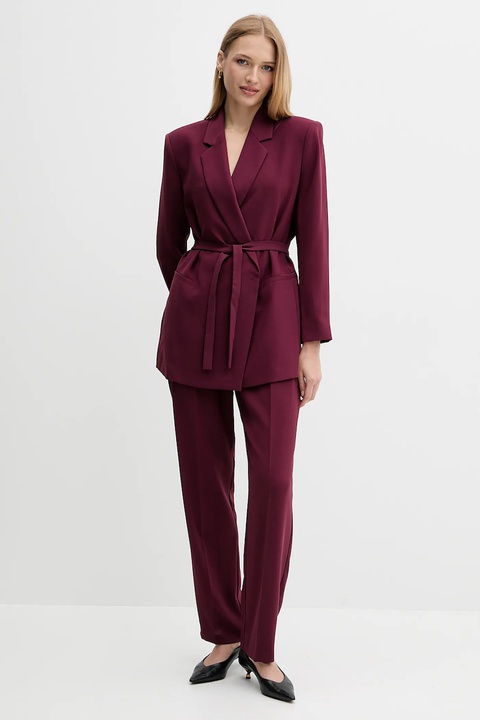 Armani Exchange spodnie damskie kolor bordowy proste high waist XW000664 AF10872 - zdjęcie produktu nr 1