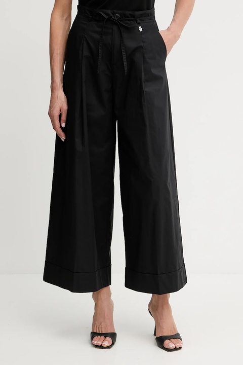 Liu Jo spodnie bawełniane damskie kolor czarny szerokie high waist WA5276.T3051 - zdjęcie produktu nr 1