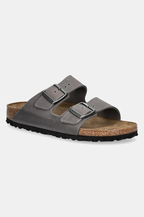 Birkenstock klapki nubukowe Arizona damskie kolor szary 1027026 - zdjęcie produktu nr 1