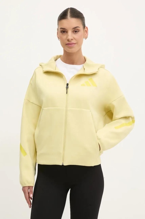 adidas bluza Z.N.E. damska kolor żółty z kapturem z nadrukiem JJ4753 - zdjęcie produktu nr 1