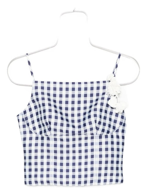 Self-Portrait gingham floral-embellished top - Blue - zdjęcie produktu nr 1