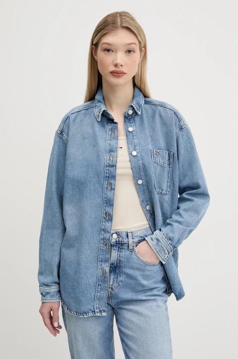 Tommy Jeans koszula jeansowa damska kolor niebieski relaxed z kołnierzykiem klasycznym DW0DW20365 - zdjęcie produktu nr 1