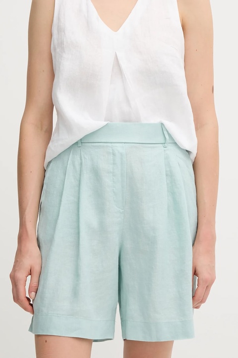 United Colors of Benetton szorty lniane kolor turkusowy gładkie high waist 4AGHD901V - zdjęcie produktu nr 1