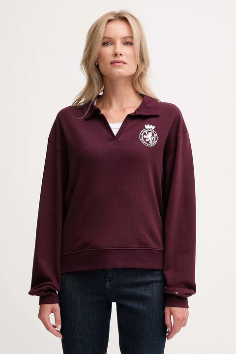 Tommy Hilfiger bluza damska kolor bordowy z aplikacją UW0UW06078 - zdjęcie produktu nr 1