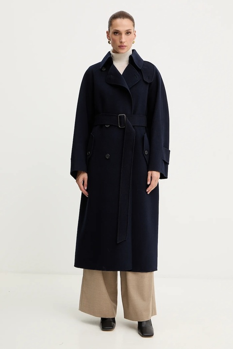 Weekend Max Mara płaszcz wełniany CADINE kolor granatowy 2525016022600 - zdjęcie produktu nr 1