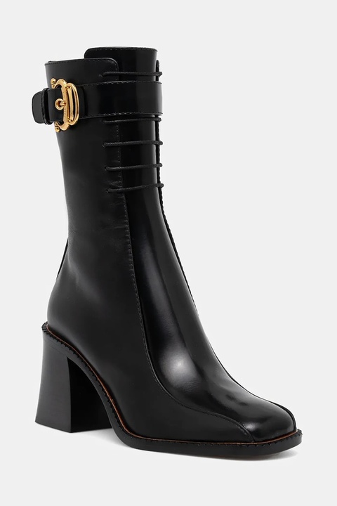 Pollini botki skórzane kolor czarny na słupku PA24058M0NPC100A - zdjęcie produktu nr 1