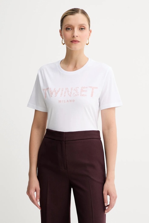 Twinset t-shirt bawełniany damski kolor biały 251TT2042 - zdjęcie produktu nr 1