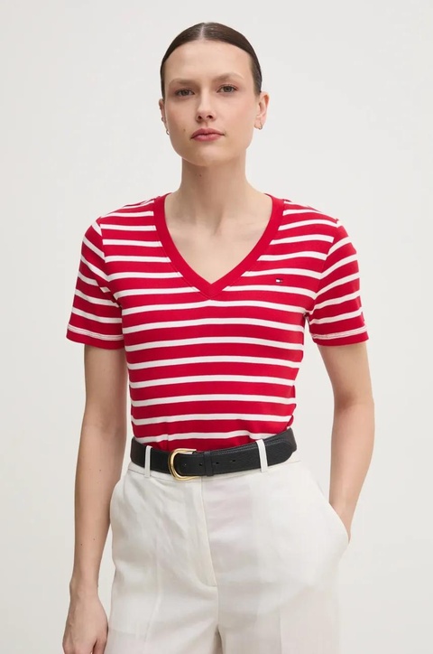 Tommy Hilfiger t-shirt bawełniany damski kolor czerwony WW0WW40584 - zdjęcie produktu nr 1