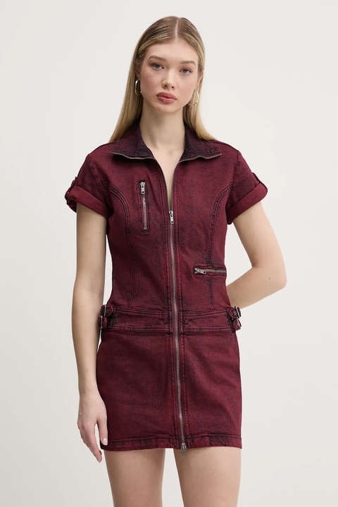 Guess Originals sukienka jeansowa kolor bordowy mini dopasowana W5RG68 D4ON0 - zdjęcie produktu nr 1