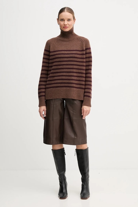 Tommy Hilfiger sweter wełniany damski kolor brązowy z golfem WW0WW46413 - zdjęcie produktu nr 2