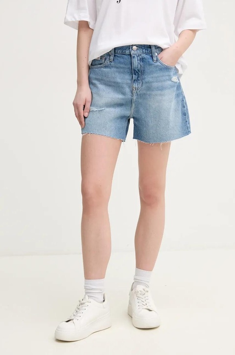 Calvin Klein Jeans szorty damskie kolor niebieski gładkie high waist J20J225159 - zdjęcie produktu nr 1