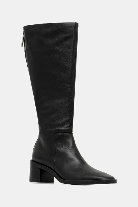 Calvin Klein kozaki skórzane BLOCK HEEL KNEE BOOT LTH damskie kolor czarny na słupku HW0HW02812 - zdjęcie produktu nr 1