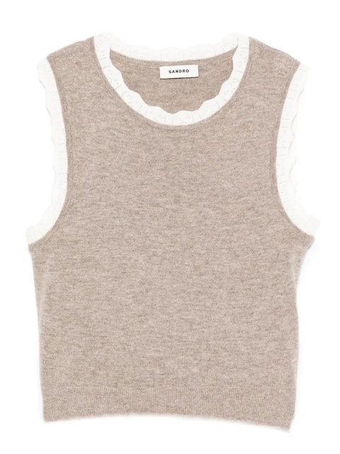 SANDRO scalloped-trim sleeveless top - Neutrals - zdjęcie produktu nr 1