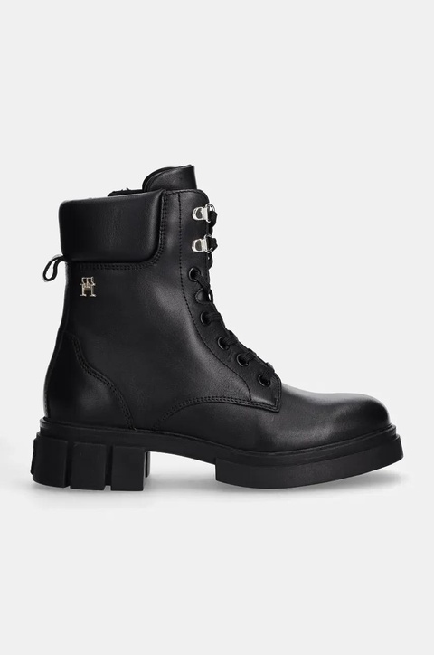 Tommy Hilfiger workery skórzane LACE-UP BIKER LEATHER damskie kolor czarny na platformie FW0FW08167 - zdjęcie produktu nr 2