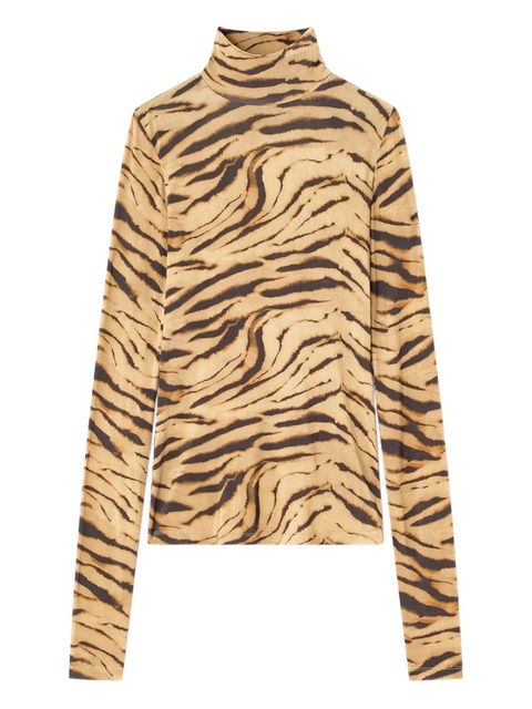 GANNI tiger-print turtleneck T-shirt - Neutrals - zdjęcie produktu nr 1