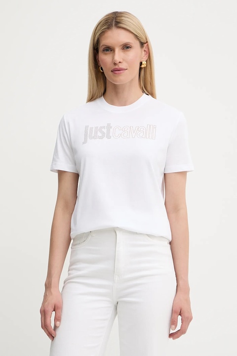 Just Cavalli t-shirt bawełniany damski kolor biały 79PAHE23 CJ110 - zdjęcie produktu nr 1