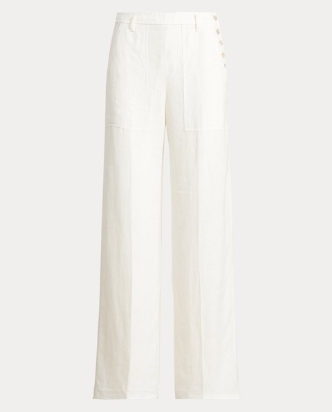 RALPH LAUREN - Lniane spodnie z guzikami - zdjęcie produktu nr 2