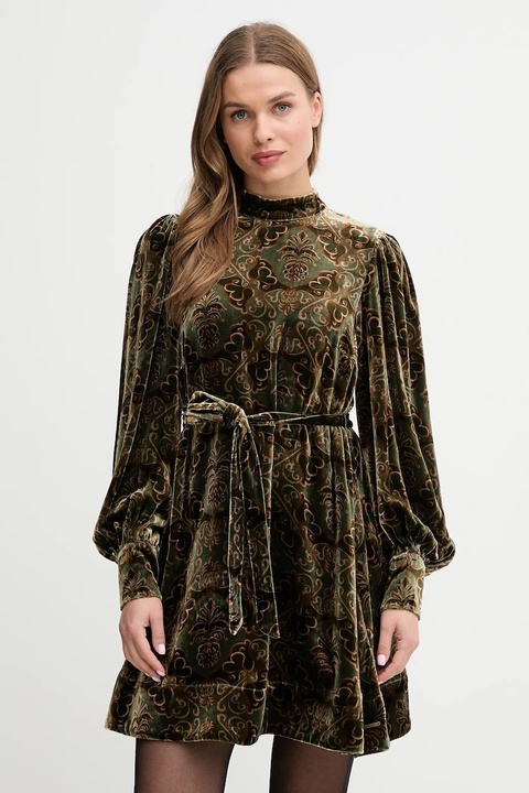 Barbour sukienka z dodatkiem jedwabiu x Farm Rio kolor zielony mini rozkloszowana LDR0959 - zdjęcie produktu nr 1