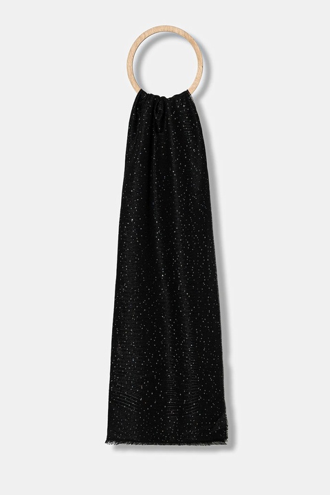 Emporio Armani chusta z dodatkiem wełny damski kolor czarny z aplikacją EW003169 AF20048 - zdjęcie produktu nr 2