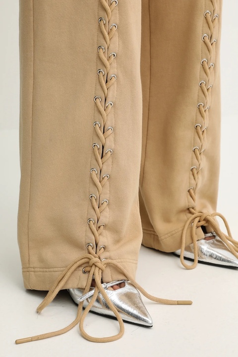 Rotate spodnie dresowe bawełniane damskie kolor beżowy gładkie 114389654 - zdjęcie produktu nr 2