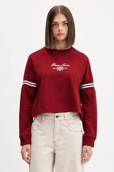 Guess Jeans bluza bawełniana damska kolor bordowy z aplikacją W5BQ25 KCYM1 - zdjęcie produktu nr 1