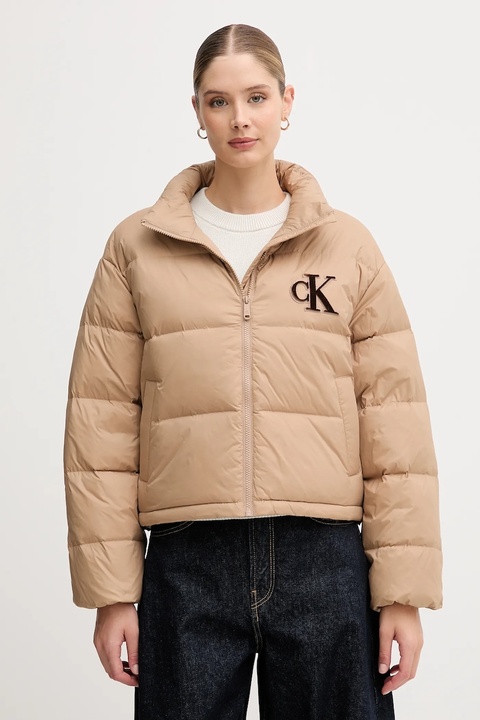 Calvin Klein Jeans kurtka puchowa kolor beżowy zimowa LV047D503G - zdjęcie produktu nr 1