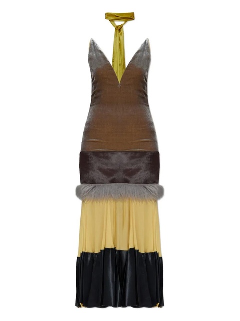 Marni velvet-paneled fur-trimmed dress - Brown - zdjęcie produktu nr 1