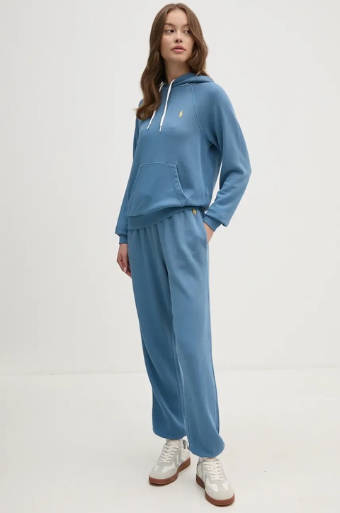 Polo Ralph Lauren spodnie dresowe bawełniane kolor turkusowy gładkie 211935585 - zdjęcie produktu nr 2