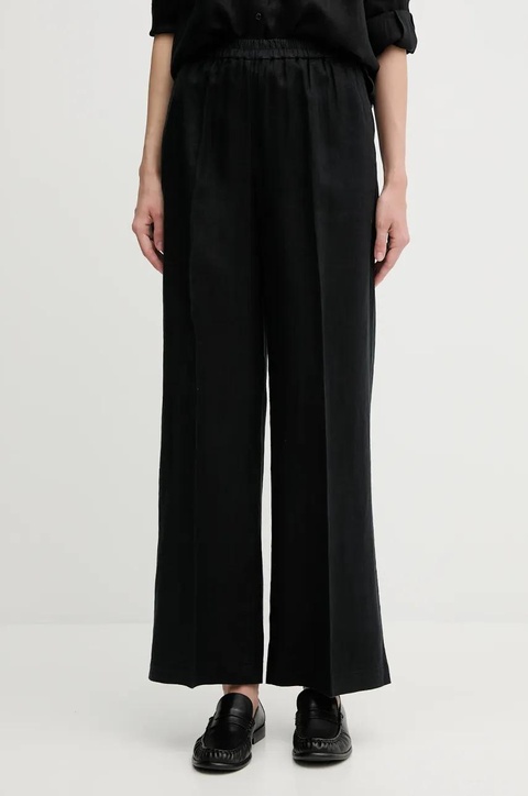 Sisley spodnie lniane kolor czarny szerokie high waist - zdjęcie produktu nr 1