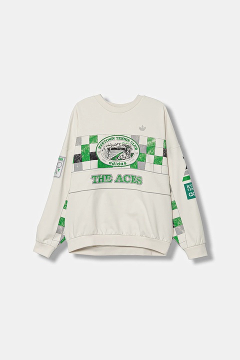 adidas Originals bluza bawełniana Court Crew damska kolor biały z kapturem wzorzysta JW0149 - zdjęcie produktu nr 1