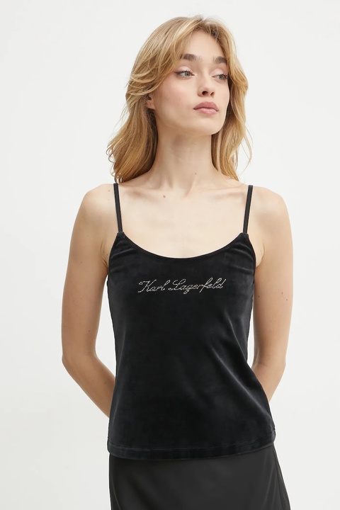 Karl Lagerfeld top welurowy kolor czarny A1W44006 - zdjęcie produktu nr 1