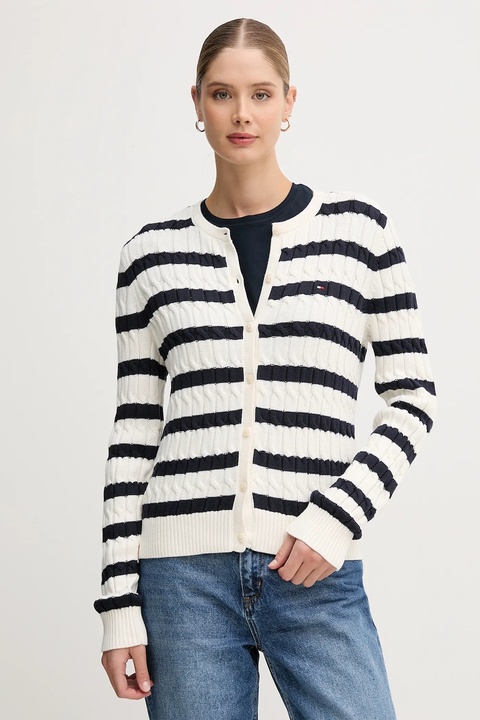Tommy Hilfiger kardigan bawełniany damski kolor beżowy WW0WW46514 - zdjęcie produktu nr 1