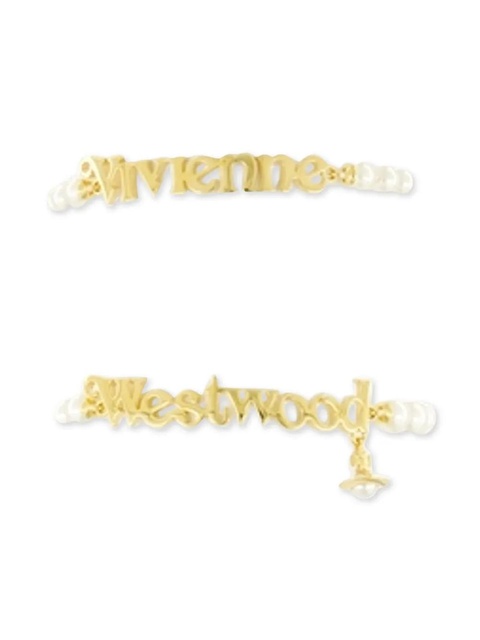 Vivienne Westwood Amelia pearl-embellished brand name bracelets (set of two) - Gold - zdjęcie produktu nr 2