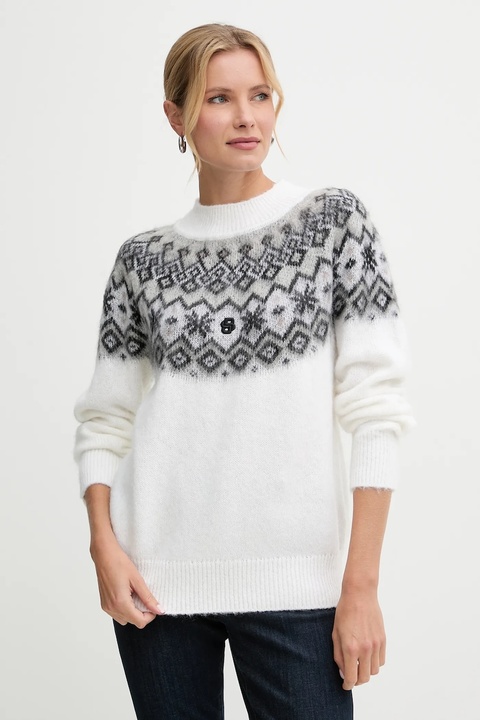 BOSS sweter z dodatkiem wełny damski kolor beżowy z półgolfem 50549369 - zdjęcie produktu nr 1